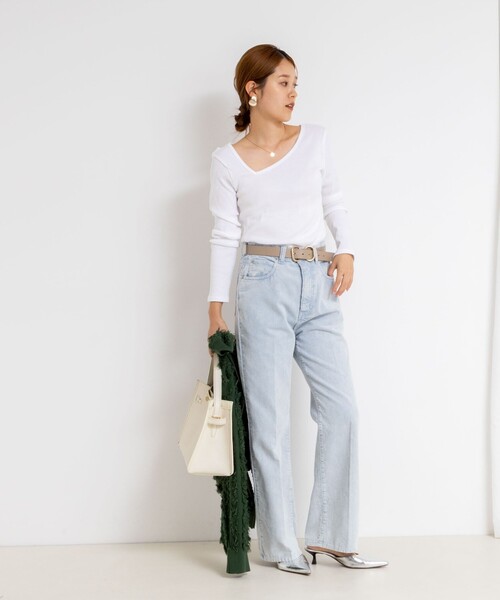 Rie Miller（リエミラー）の「ウォッシャブルリブカットアウト2WAYロンT（Tシャツ/カットソー・レディース・オフホワイト/ダークグリーン/チャコールグレー・38）」の5枚目の写真