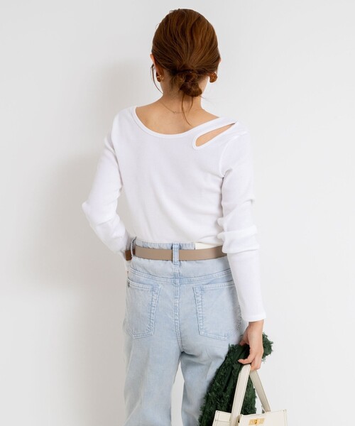 Rie Miller（リエミラー）の「ウォッシャブルリブカットアウト2WAYロンT（Tシャツ/カットソー・レディース・オフホワイト/ダークグリーン/チャコールグレー・38）」の8枚目の写真