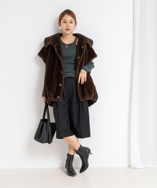 Rie Miller（リエミラー）の「ウォッシャブルリブカットアウト2WAYロンT（Tシャツ/カットソー・レディース・オフホワイト/ダークグリーン/チャコールグレー・38）」の10枚目の写真