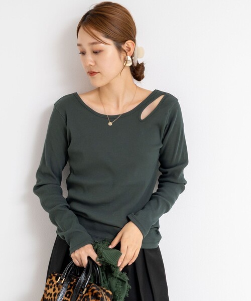 Rie Miller（リエミラー）の「ウォッシャブルリブカットアウト2WAYロンT（Tシャツ/カットソー・レディース・オフホワイト/ダークグリーン/チャコールグレー・38）」の16枚目の写真