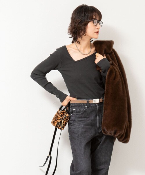 Rie Miller（リエミラー）の「ウォッシャブルリブカットアウト2WAYロンT（Tシャツ/カットソー・レディース・オフホワイト/ダークグリーン/チャコールグレー・38）」の22枚目の写真