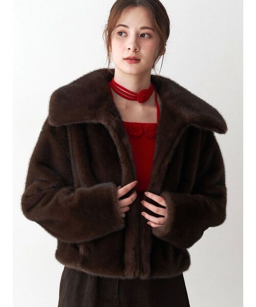 フェイクファー　ブルゾン　Mサイズ　ベージュ×茶 フェイクミンクファーブルゾン|allureville OFFICIAL SITE