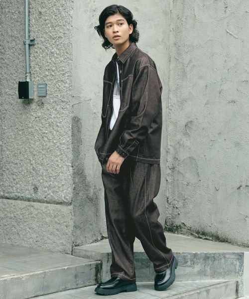 RAGEBLUE(レイジブルー)の「【BREEZY DENIM】ステッチデニムシャツ【セットアップ対応】(シャツ/ブラウス・メンズ・ブルー/ブラック・MEDIUM/LARGE)」の4枚目の写真