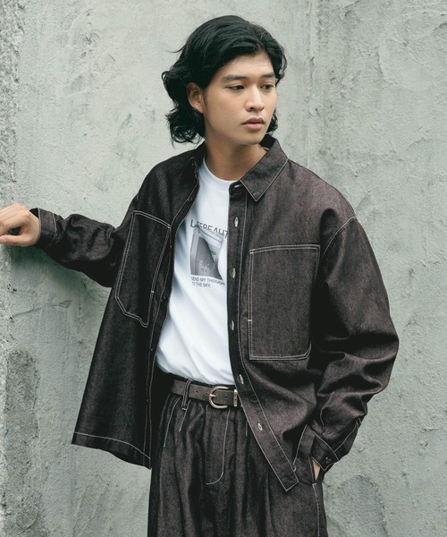 RAGEBLUE(レイジブルー)の「【BREEZY DENIM】ステッチデニムシャツ【セットアップ対応】(シャツ/ブラウス・メンズ・ブルー/ブラック・MEDIUM/LARGE)」の7枚目の写真