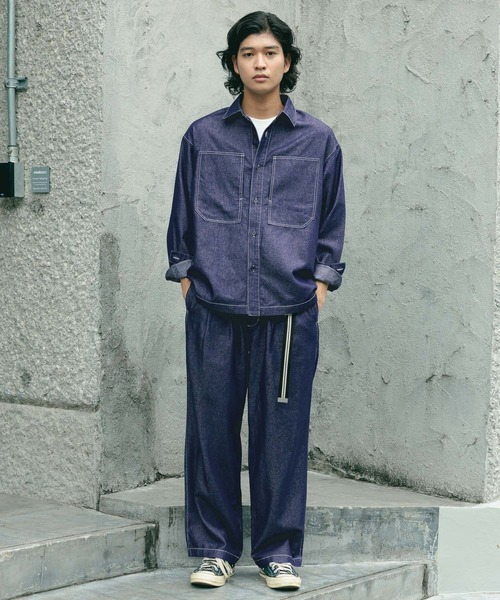 RAGEBLUE(レイジブルー)の「【BREEZY DENIM】ステッチデニムシャツ【セットアップ対応】(シャツ/ブラウス・メンズ・ブルー/ブラック・MEDIUM/LARGE)」の9枚目の写真