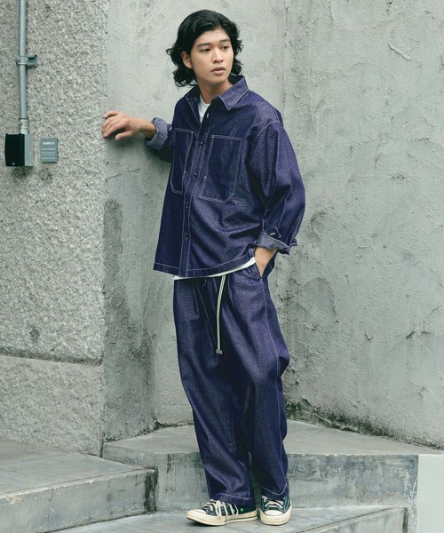 セール】【BREEZY DENIM】ステッチデニムシャツ【セットアップ対応