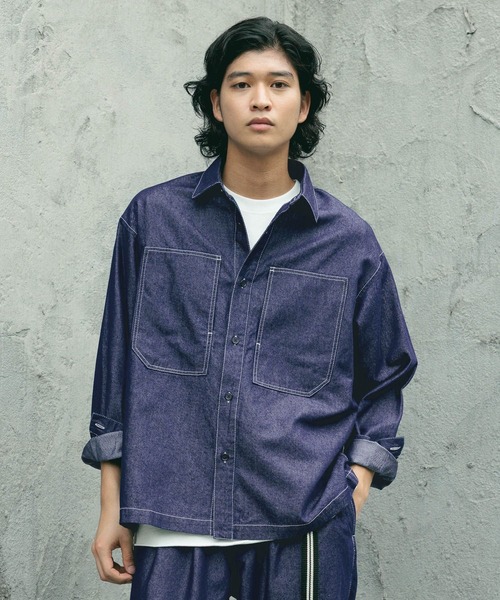 RAGEBLUE(レイジブルー)の「【BREEZY DENIM】ステッチデニムシャツ【セットアップ対応】(シャツ/ブラウス・メンズ・ブルー/ブラック・MEDIUM/LARGE)」の12枚目の写真