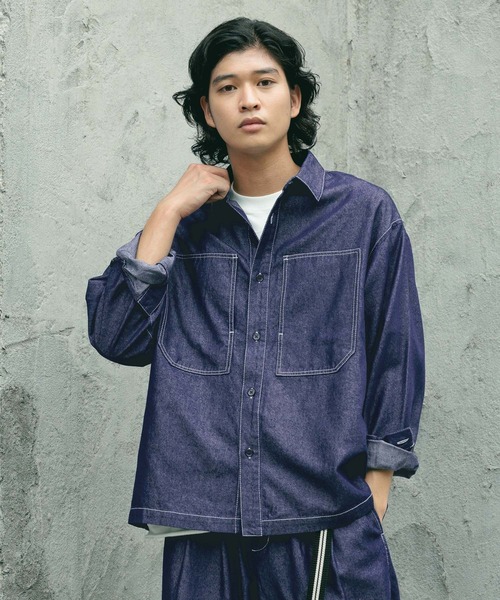RAGEBLUE(レイジブルー)の「【BREEZY DENIM】ステッチデニムシャツ【セットアップ対応】(シャツ/ブラウス・メンズ・ブルー/ブラック・MEDIUM/LARGE)」の13枚目の写真