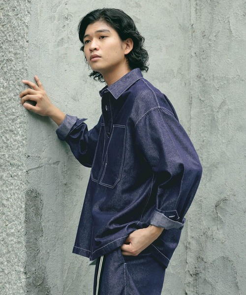 セール】【BREEZY DENIM】ステッチデニムシャツ【セットアップ対応