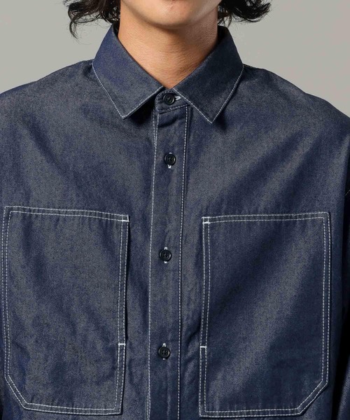 RAGEBLUE(レイジブルー)の「【BREEZY DENIM】ステッチデニムシャツ【セットアップ対応】(シャツ/ブラウス・メンズ・ブルー/ブラック・MEDIUM/LARGE)」の18枚目の写真