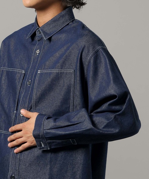 RAGEBLUE(レイジブルー)の「【BREEZY DENIM】ステッチデニムシャツ【セットアップ対応】(シャツ/ブラウス・メンズ・ブルー/ブラック・MEDIUM/LARGE)」の19枚目の写真