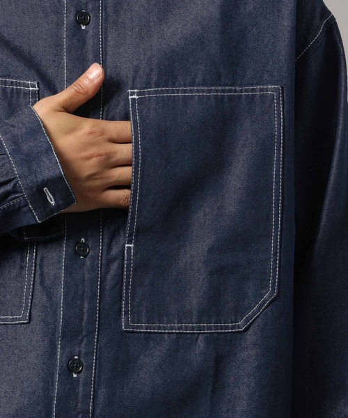RAGEBLUE(レイジブルー)の「【BREEZY DENIM】ステッチデニムシャツ【セットアップ対応】(シャツ/ブラウス・メンズ・ブルー/ブラック・MEDIUM/LARGE)」の21枚目の写真
