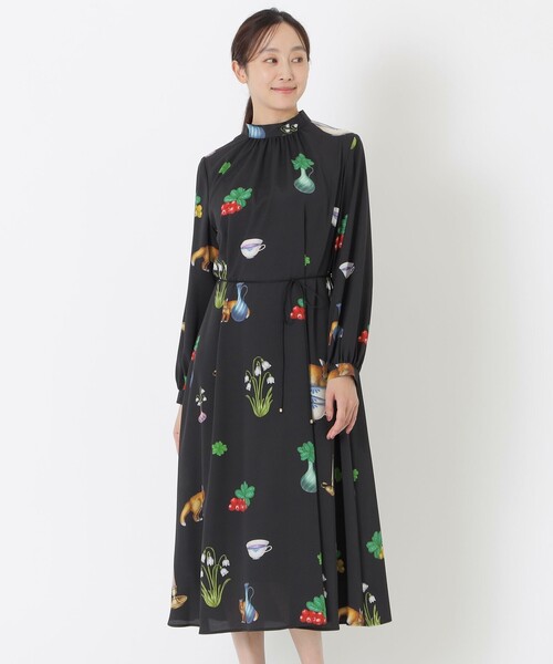 S.ESSENTIALS(エスエッセンシャルズ)の「【AIKO FUKUDAコラボ】FIKAプリントワンピース(ワンピース・レディース・ブラック/ベージュ・38/36)」の1枚目の写真
