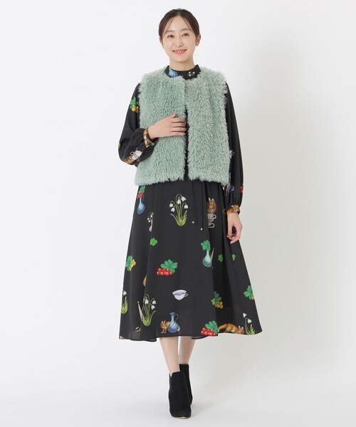 S.ESSENTIALS(エスエッセンシャルズ)の「【AIKO FUKUDAコラボ】FIKAプリントワンピース(ワンピース・レディース・ブラック/ベージュ・38/36)」の4枚目の写真