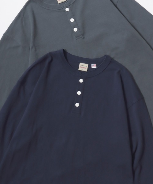 Goodwear（グッドウェア）の「Goodwear/グッドウェア USAコットン 無地 ヘンリーネック ロングスリーブTシャツ/ロンT/レディース メンズ（Tシャツ/カットソー・メンズ・グレー/ネイビー/ホワイト/カーキ/ブラック/グレイッシュブルー・M/L/XL）」の5枚目の写真