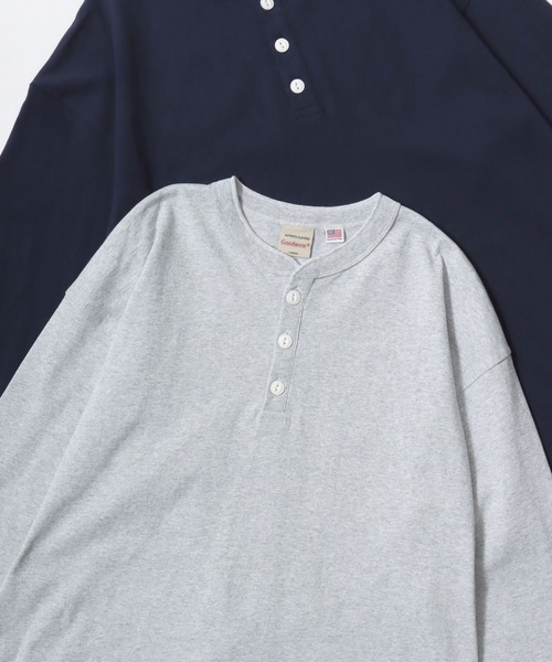 Goodwear（グッドウェア）の「Goodwear/グッドウェア USAコットン 無地 ヘンリーネック ロングスリーブTシャツ/ロンT/レディース メンズ（Tシャツ/カットソー・メンズ・グレー/ネイビー/ホワイト/カーキ/ブラック/グレイッシュブルー・M/L/XL）」の3枚目の写真