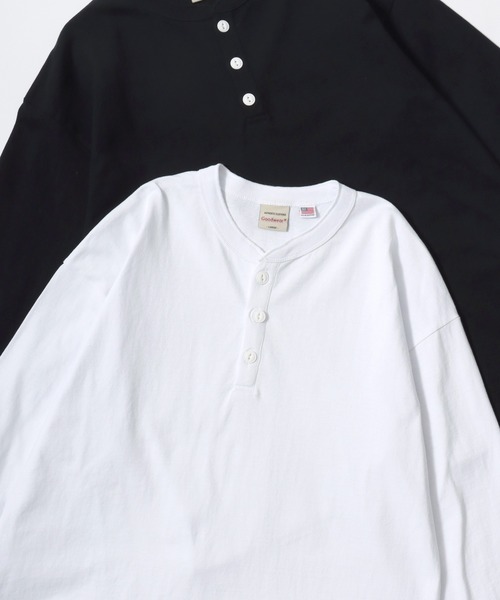 Goodwear（グッドウェア）の「Goodwear/グッドウェア USAコットン 無地 ヘンリーネック ロングスリーブTシャツ/ロンT/レディース メンズ（Tシャツ/カットソー・メンズ・グレー/ネイビー/ホワイト/カーキ/ブラック/グレイッシュブルー・M/L/XL）」の2枚目の写真