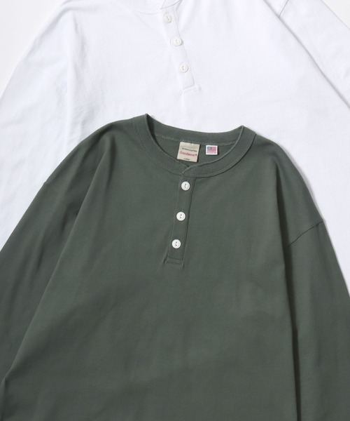 Goodwear（グッドウェア）の「Goodwear/グッドウェア USAコットン 無地 ヘンリーネック ロングスリーブTシャツ/ロンT/レディース メンズ（Tシャツ/カットソー・メンズ・グレー/ネイビー/ホワイト/カーキ/ブラック/グレイッシュブルー・M/L/XL）」の4枚目の写真