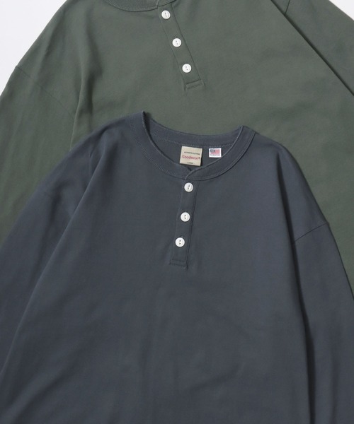Goodwear（グッドウェア）の「Goodwear/グッドウェア USAコットン 無地 ヘンリーネック ロングスリーブTシャツ/ロンT/レディース メンズ（Tシャツ/カットソー・メンズ・グレー/ネイビー/ホワイト/カーキ/ブラック/グレイッシュブルー・M/L/XL）」の6枚目の写真