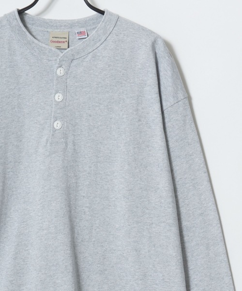 Goodwear（グッドウェア）の「Goodwear/グッドウェア USAコットン 無地 ヘンリーネック ロングスリーブTシャツ/ロンT/レディース メンズ（Tシャツ/カットソー・メンズ・グレー/ネイビー/ホワイト/カーキ/ブラック/グレイッシュブルー・M/L/XL）」の9枚目の写真