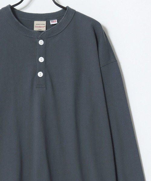 Goodwear（グッドウェア）の「Goodwear/グッドウェア USAコットン 無地 ヘンリーネック ロングスリーブTシャツ/ロンT/レディース メンズ（Tシャツ/カットソー・メンズ・グレー/ネイビー/ホワイト/カーキ/ブラック/グレイッシュブルー・M/L/XL）」の12枚目の写真