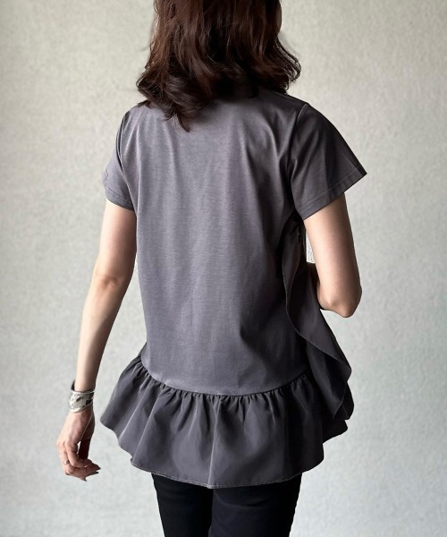 DOUBLE STANDARD CLOTHING（ダブルスタンダードクロージング）の「フリルデザインカットソー（WEB限定）（Tシャツ/カットソー・レディース・カーキ/チャコールグレー・FREE）」の5枚目の写真