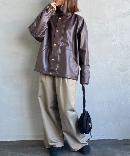 UNIVERSAL OVERALL（ユニバーサルオーバーオール）の「[UNIVERSAL OVERALL/ユニバーサルオーバーオール] 別注 オーバーサイズ レザージャケット（その他アウター・レディース・ブラック/キャメル/ブラウン・F）」の7枚目の写真