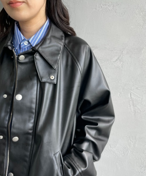 UNIVERSAL OVERALL（ユニバーサルオーバーオール）の「[UNIVERSAL OVERALL/ユニバーサルオーバーオール] 別注 オーバーサイズ レザージャケット（その他アウター・レディース・ブラック/キャメル/ブラウン・F）」の19枚目の写真
