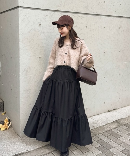 hinari シャーリングティアードスカート　チェック柄　XS hinari シャーリングティアードスカート チェック S