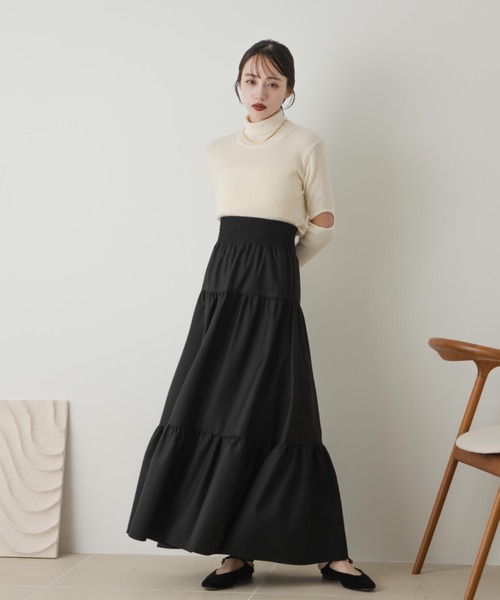 hinari（ヒナリ）の「シャーリングティアードスカート（スカート・レディース・ブラック/アイボリー/チェック・FREE/SMALL/X-SMALL）」の15枚目の写真