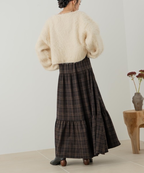 hinari シャーリングティアードスカート　チェック柄　XS シャーリングティアードスカート（スカート）｜hinari（ヒナリ）の