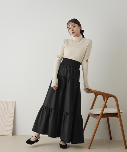 hinari（ヒナリ）の「シャーリングティアードスカート（スカート・レディース・ブラック/アイボリー/チェック・FREE/SMALL/X-SMALL）」の17枚目の写真