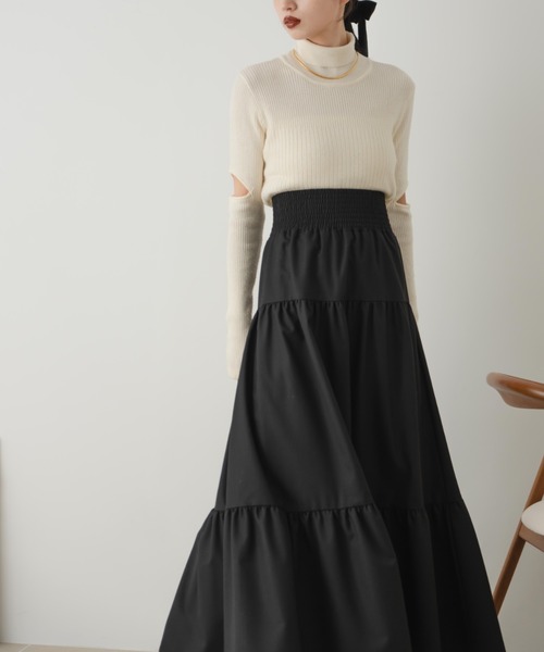 hinari（ヒナリ）の「シャーリングティアードスカート（スカート・レディース・ブラック/アイボリー/チェック・FREE/SMALL/X-SMALL）」の13枚目の写真