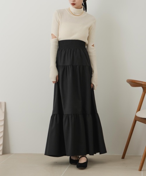 hinari（ヒナリ）の「シャーリングティアードスカート（スカート・レディース・ブラック/アイボリー/チェック・FREE/SMALL/X-SMALL）」の16枚目の写真