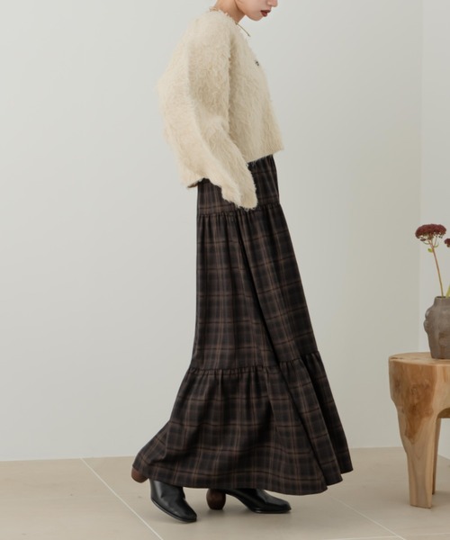 hinari（ヒナリ）の「シャーリングティアードスカート（スカート・レディース・ブラック/アイボリー/チェック・FREE/SMALL/X-SMALL）」の8枚目の写真