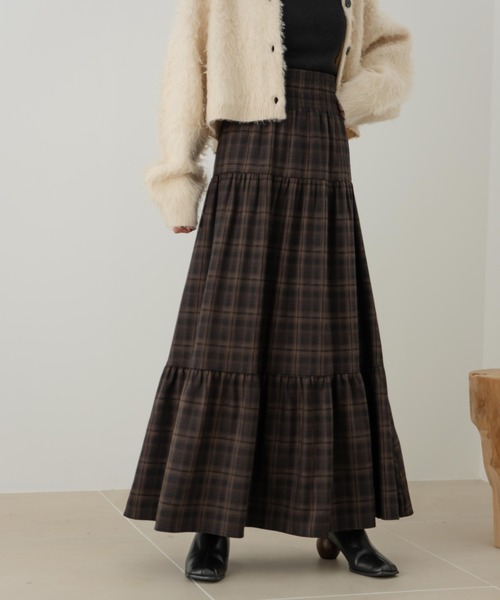 hinari シャーリングティアードスカート　チェック柄　XS シャーリングティアードスカート（スカート）｜hinari（ヒナリ）の