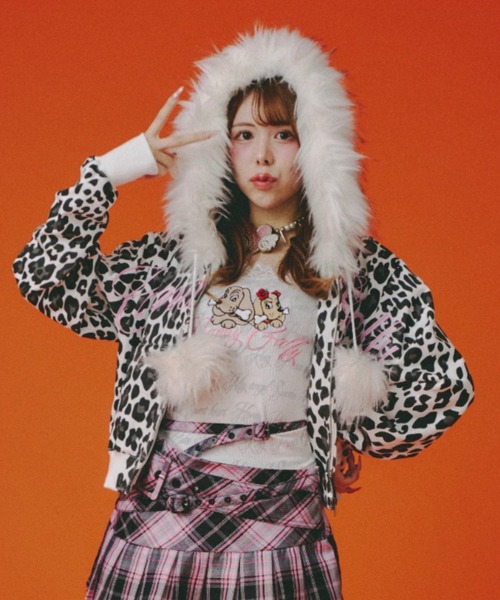 GALFY　ガルフィー　ファーブルゾン　フェイクファー　ヒョウ　クマ耳　ロゴ刺繍 GALFY ガルフィー ファーブルゾン フェイクファー ヒョウ クマ耳