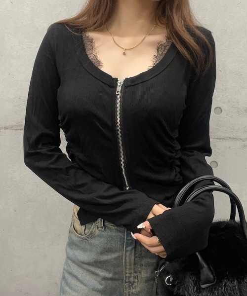 ROGER AND RAW(ロジャーアンドロウ)の「ショート丈リブシャーリングトップス/長袖/ロンT(Tシャツ/カットソー・レディース・ブラック/ホワイト・FREE)」の3枚目の写真