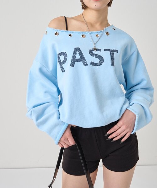 WHO'S WHO gallery（フーズフーギャラリー）の「アイレットオフショルロゴスウェット（スウェット・レディース・ネイビー/チャコールグレー/ライトグレー/カーキ/オレンジ/サックスブルー・FREE）」の5枚目の写真