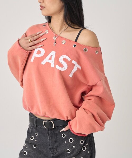 WHO'S WHO gallery（フーズフーギャラリー）の「アイレットオフショルロゴスウェット（スウェット・レディース・ネイビー/チャコールグレー/ライトグレー/カーキ/オレンジ/サックスブルー・FREE）」の6枚目の写真