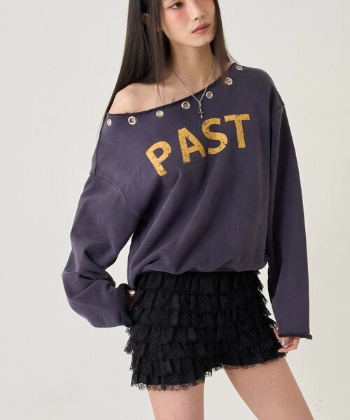 WHO'S WHO gallery（フーズフーギャラリー）の「アイレットオフショルロゴスウェット（スウェット・レディース・ネイビー/チャコールグレー/ライトグレー/カーキ/オレンジ/サックスブルー・FREE）」の18枚目の写真