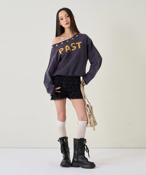 WHO'S WHO gallery（フーズフーギャラリー）の「アイレットオフショルロゴスウェット（スウェット・レディース・ネイビー/チャコールグレー/ライトグレー/カーキ/オレンジ/サックスブルー・FREE）」の21枚目の写真