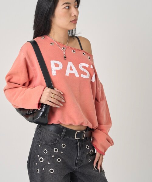 WHO'S WHO gallery（フーズフーギャラリー）の「アイレットオフショルロゴスウェット（スウェット・レディース・ネイビー/チャコールグレー/ライトグレー/カーキ/オレンジ/サックスブルー・FREE）」の11枚目の写真