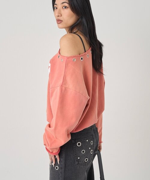 WHO'S WHO gallery（フーズフーギャラリー）の「アイレットオフショルロゴスウェット（スウェット・レディース・ネイビー/チャコールグレー/ライトグレー/カーキ/オレンジ/サックスブルー・FREE）」の13枚目の写真