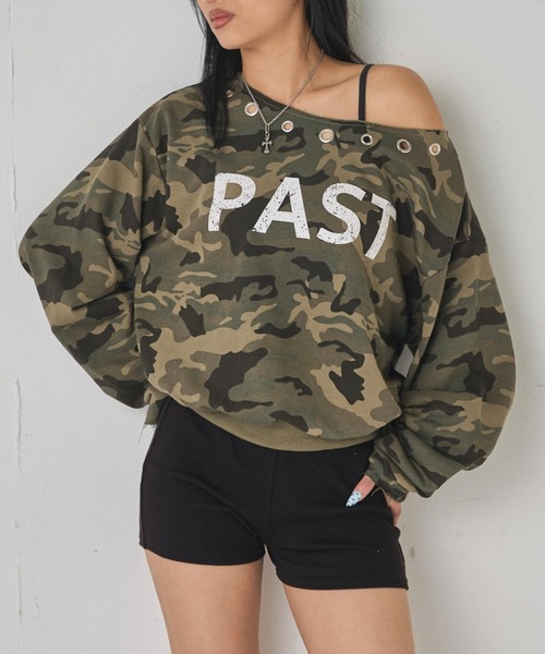 WHO'S WHO gallery（フーズフーギャラリー）の「アイレットオフショルロゴスウェット（スウェット・レディース・ネイビー/チャコールグレー/ライトグレー/カーキ/オレンジ/サックスブルー・FREE）」の4枚目の写真