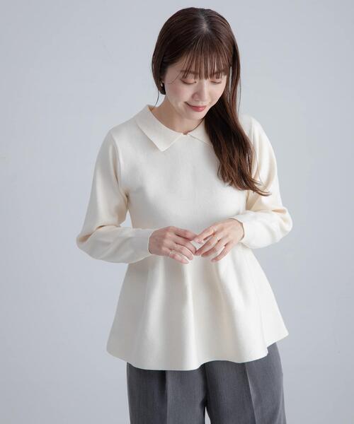 セール】『WEB限定』襟付きペプラムニットプルオーバー（ニット