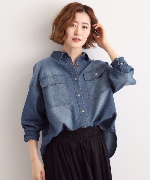 grove（グローブ）の「【選べる着丈】オーバーサイズデニムシャツ（シャツ/ブラウス・レディース・ネイビー/ブルー・02/04/12/14）」の6枚目の写真