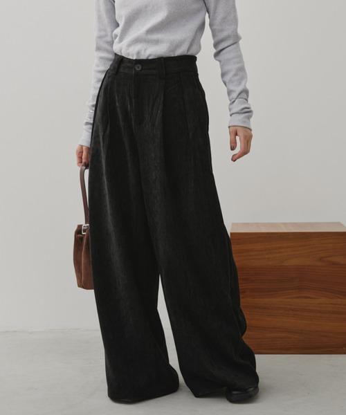 Aunt Marie's(アントマリーズ)の「コールテンワイドスラックスパンツ(スラックス・レディース・ブラック/ブラウン・SMALL/MEDIUM)」の1枚目の写真