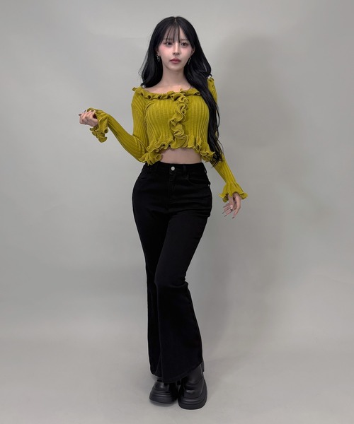 5color/フリルリブシアーニットカーディガン（カーディガン/ボレロ