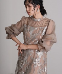 ミモレ丈&袖あり フォーマル Aライン キャンディスリーブ シアースカラップセレモニー 結婚式 二次会 パーティー ドレス オケージョンドレス お呼ばれ 同窓会 成人式